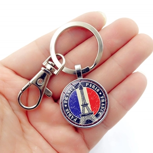 Portachiavi con ciondolo Torre Eiffel bandiera francese e chiusura a moschettone