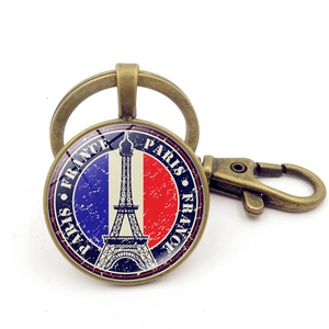 Portachiavi Vintage Parigi Francia Torre Eiffel Lega di Zinco Vetro Cabochon Bandiera Francese Architettura Souvenir Pendente Anello