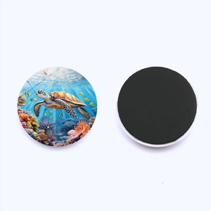 Set of 2 sea turtle crystal glass fridge magnets with vibrant coral reef ocean patterns