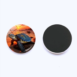 Detailed front and back views of a round 25mm sea turtle glass fridge magnet