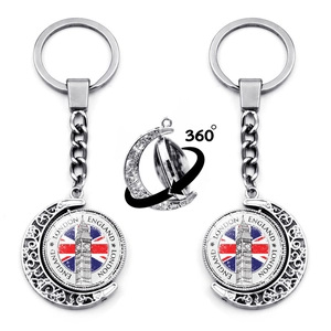 London UK Theme Rotating Keychain Metal Alloy Big Ben Tower Bridge Union Jack Flag Travel Souvenir Hollow Moon Keyring