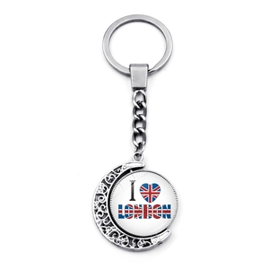 Silver metal keychain featuring a double-sided rotating I Love London Union Jack pendant