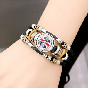Retro multi-layer leather bracelet with London Big Ben and UK flag glass pendant