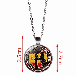 Silver necklace featuring a Madrid Spain flag pendant with the Bear and the Strawberry Tree icon