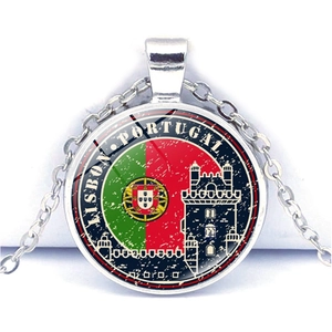 Detailed close-up of Lisbon Portugal souvenir necklace featuring the national flag