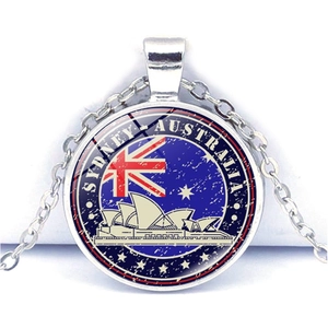 Detail of vintage Sydney Australia flag pendant featuring the iconic Opera House landmark