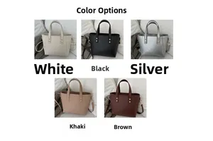 Vue détaillée des options de couleurs du grand sac cabas en blanc, noir, argent, kaki et marron