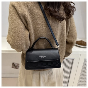 Vintage black plaid crossbody bag with top handle and Fashion Trend lettering for women
