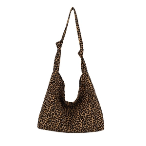 Large capacity leopard print shoulder tote bag with adjustable knotted straps for women