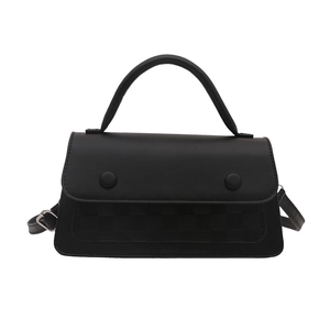Classic black checkered tote bag with top handle and adjustable shoulder strap for women