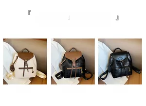 Vues détaillées des sacs à dos matelassés pour femmes en crème, noir et marron, et noir uni