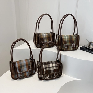Borsa a Tracolla in Lana a Quadri Retrò per Donna Borsa Sottobraccio Vintage con Rifiniture in Pelle PU Piccola Borsa Quadrata