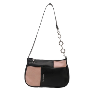 Umhängetasche aus PU-Leder in Pink und Schwarz mit dekorativer Metallblumenkette