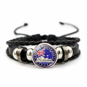 Bracciale multistrato in pelle con bandiera Sydney Australia e ciondolo in vetro Opera House