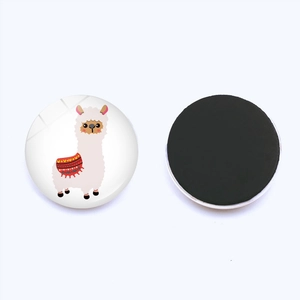 Round crystal glass alpaca fridge magnet with 25mm soft magnetic base for home decor