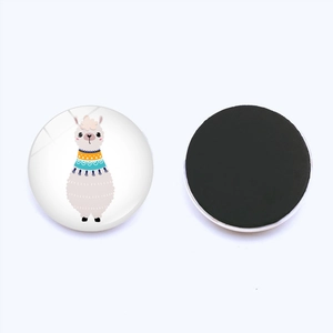 Cute alpaca glass refrigerator magnets with 25mm round magnetic back for home decor