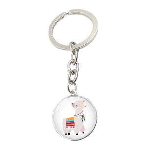 Cute Cartoon Alpaca Llama Glass Cabochon Keychain Zinc Alloy Silver Key Ring For Women Girls Animal Bag Pendant Gift Jewelry