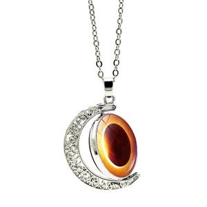 Rotating solar eclipse moon pendant necklace with silver hollowed floral patterns