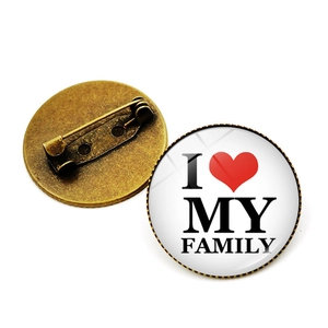 I Love My Family Round Brooch Pin Alloy Glass Badge Vintage Jewelry Accessory For Men Women