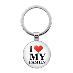 Ich Liebe Meine Familie Herz Schlüsselanhänger Zinklegierung Glas Cabochon Runder Anhänger Geschenk Souvenir Accessoire