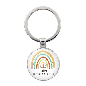 Portachiavi Regalo Apprezzamento Insegnante Lega Zinco Argento Pendente Vetro Arcobaleno Mela Miglior Insegnante Di Sempre Per Educatori