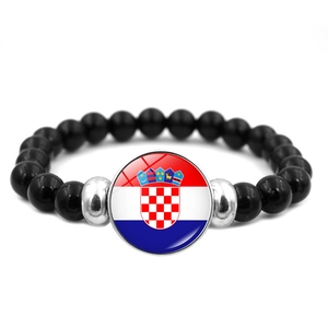 Bracelet Perlé Championnat d'Europe de Football pour Fans Résine Verre Drapeau National Souvenir Bracelet Élastique Bijoux Cadeau
