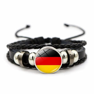 Campeonato Europeo de Fútbol Bandera Nacional Pulsera de Cuero Tejido Multicapa Para Hombres Mujeres Ajustable Cabujón de Vidrio Aleación Joyería Recuerdo