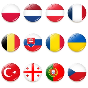 Lot de 12 aimants de réfrigérateur en verre cristal avec drapeaux européens, ronds 25mm
