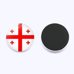 Aimant de frigo rond drapeau Géorgie en verre cristal avec base magnétique de 25mm