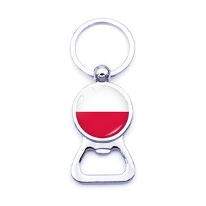 Metal keychain beer bottle opener featuring the Poland national flag for football fans