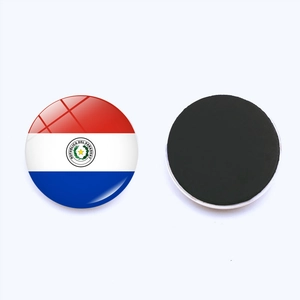 Macro detail of Paraguay flag fridge magnet with crystal glass finish and magnetic back