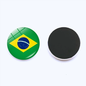 Round Brazil flag crystal glass fridge magnet with 3D resin finish and magnetic back