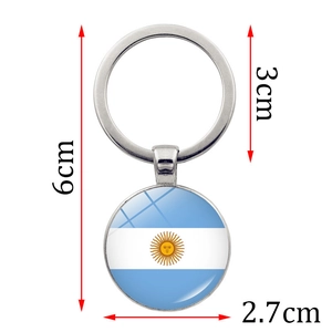 Porte-clés drapeau Argentine Copa America 2024 avec cabochon en verre et anneau de 6cm