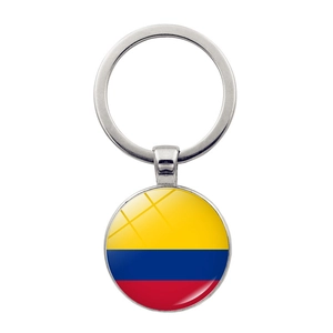 Porte-clés en métal drapeau Colombie avec dôme en verre pour les fans de football