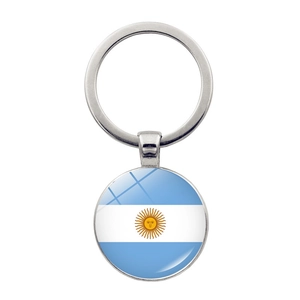 Porte-clés Métallique Rond Drapeau National Alliage de Zinc Cabochon en Verre Pendentif Souvenir pour Fans de Football