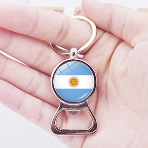 Stainless steel Argentina flag bottle opener keychain for soccer fans gift