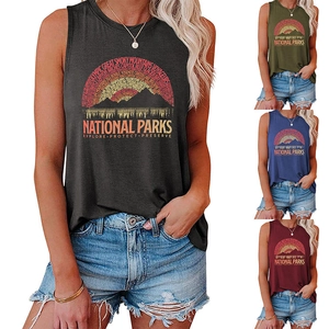 Detail view of four color options for National Parks vintage print sleeveless tank tops