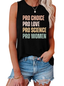 Détail du débardeur en coton noir avec impression de texte Pro Choice Pro Love vintage