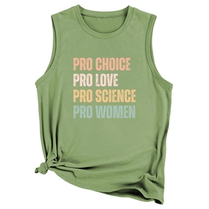 Détail du débardeur vert avec texte slogan Pro Choice et Pro Science style rétro