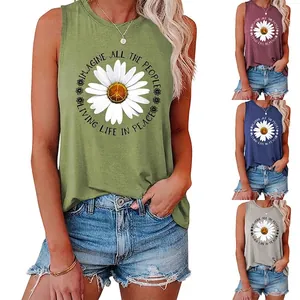 Débardeur Femme Chemise Sans Manches Coton Polyester Marguerites Paix Imprimé Slogan Col Rond Ample Été Décontracté Street Style