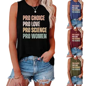Débardeur Sans Manches Femme Coton Col Rond Noeud Latéral Pro Choice Love Science Women Slogan Lettres Imprimées Gilet Rétro