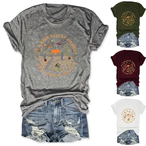 T-Shirt da Donna Vintage con Stampa Grafica Cactus del Deserto Girocollo Manica Corta Larga Casual in Misto Cotone Estate