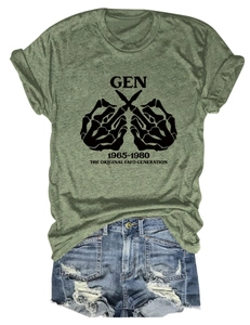 Detail von olivgrünem GEN 1965-1980 Grafik-T-Shirt mit Skeletthand-Druck und Melange-Stoff
