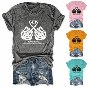 Damen T-Shirt Baumwollmischung Gen X 1965-1980 Retro Skeletthand Druck Rundhals Kurzarm Lässiges Sommer Oberteil