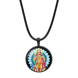 Collana con pendente in vetro divinità mitologica e cordino intrecciato nero