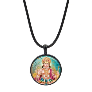 Collana religiosa gemma del tempo con ciondolo divinità Hanuman su cordino nero