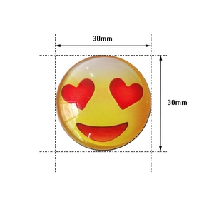 30mm round glass refrigerator magnet featuring a classic yellow heart eyes emoji face