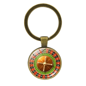 Porte-clés roulette rétro en bronze avec dôme en verre et échelle de casino précise