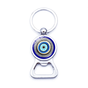 Décapsuleur porte-clés œil bleu turc avec pendentif amulette en métal poli