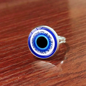 Bohemian Evil Eye Adjustable Open Ring Copper Glass Nazar Amulet Lucky Jewelry For Women Men Vintage Turkish Nazar Finger Ring